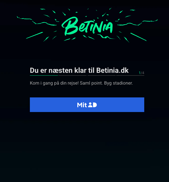 Registreringsskärm på Betinia.dk med MitID-logi