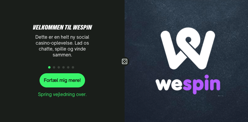 Introduktion till WeSpin hos ComeOn – en social casino-oplevelse med chat, spil og fælles gevinster.