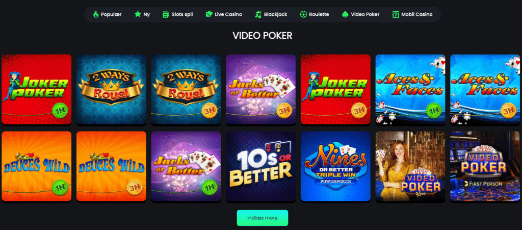 swift-casino-video-poker-udvalg Udvalg af video poker-spil hos Swift Casino, inklusive Joker Poker, 2 Ways Royal, Jacks or Better, Aces & Faces, Deuces Wild, 10’s or Better, Nines or Better Triple Win, samt live og first person varianter