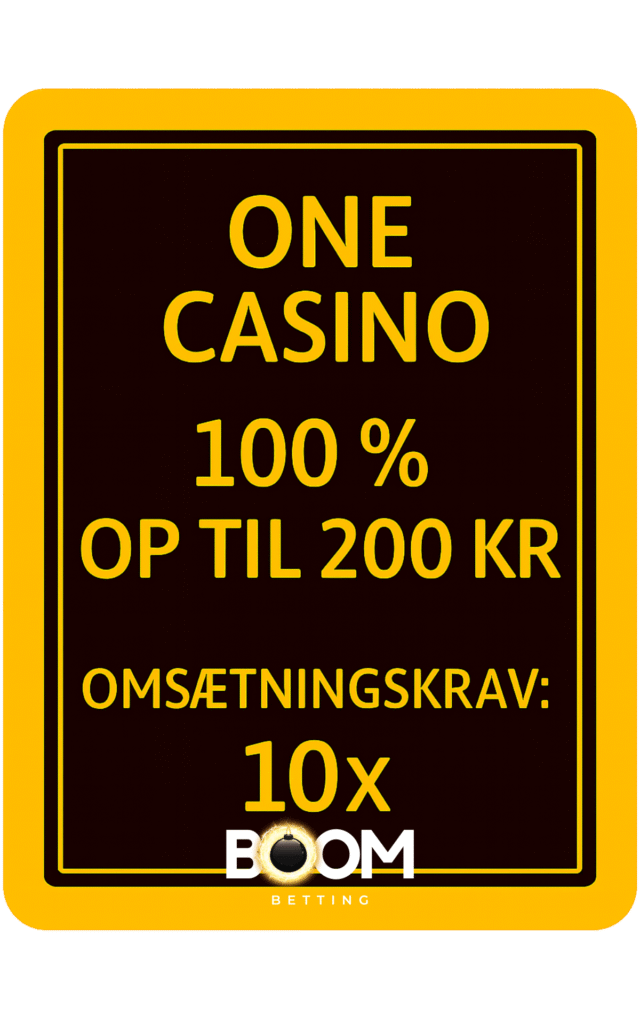 One Casino Velkomstbonus 100% op til 200 kr Omsætningskrav: 10x