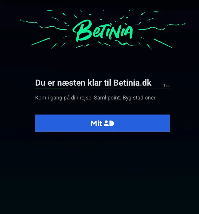 Registreringsskärm på Betinia.dk med MitID-logi