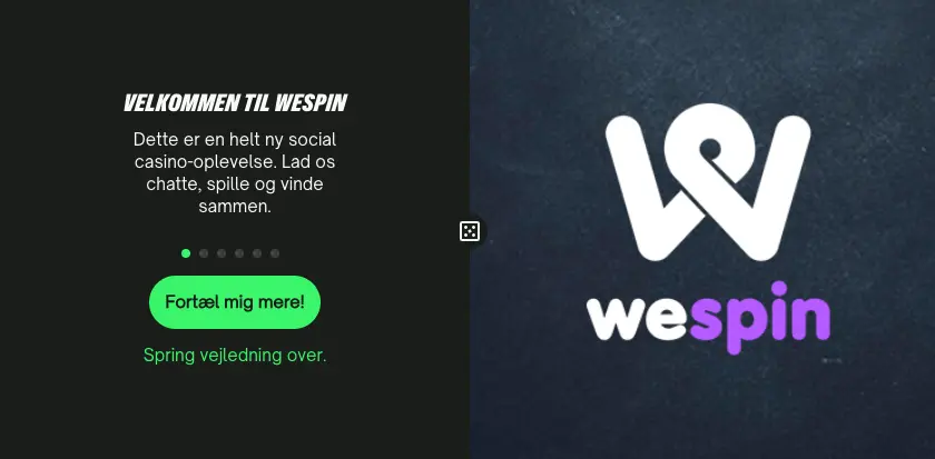 Introduktion till WeSpin hos ComeOn – en social casino-oplevelse med chat, spil og fælles gevinster.