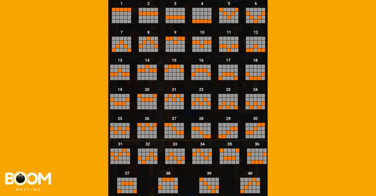 Money Train slot paylines – visual overview of all 40 win lines featured in the game
