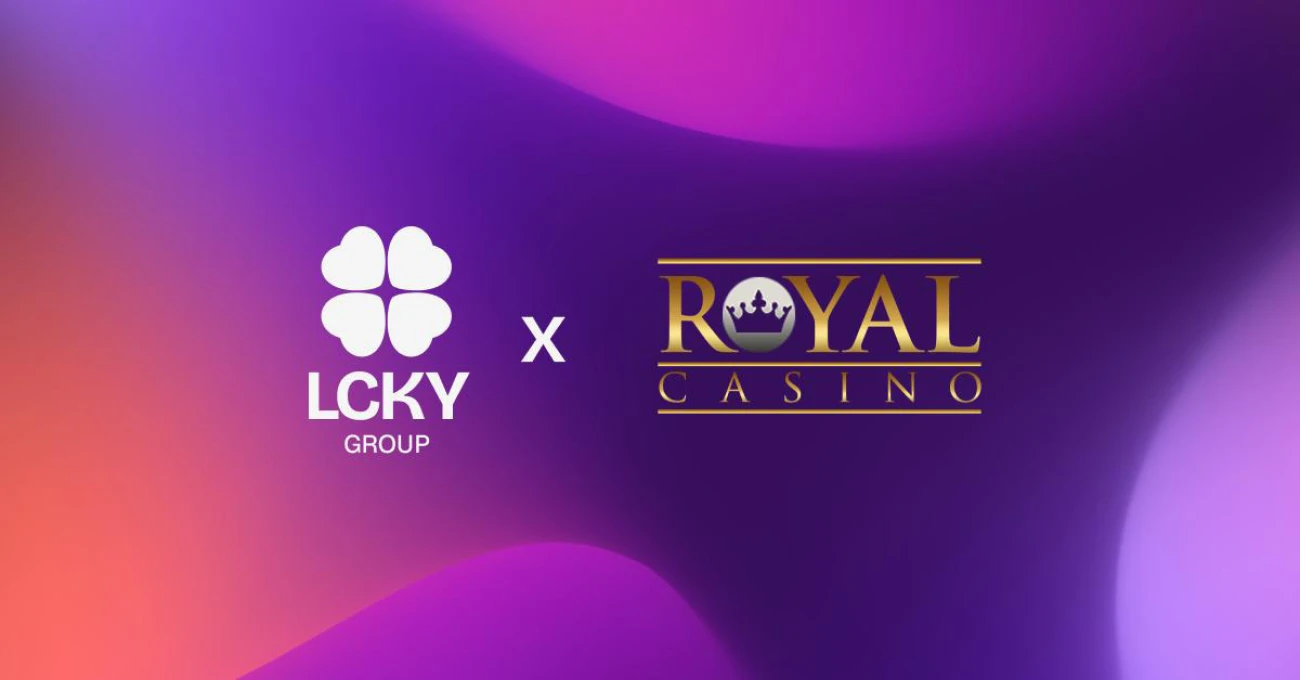 LCKY Group og Royal Casino-logoerne side om side, der markerer LCKY Groups opkøb af den danske casino-operatør Royal Casino.